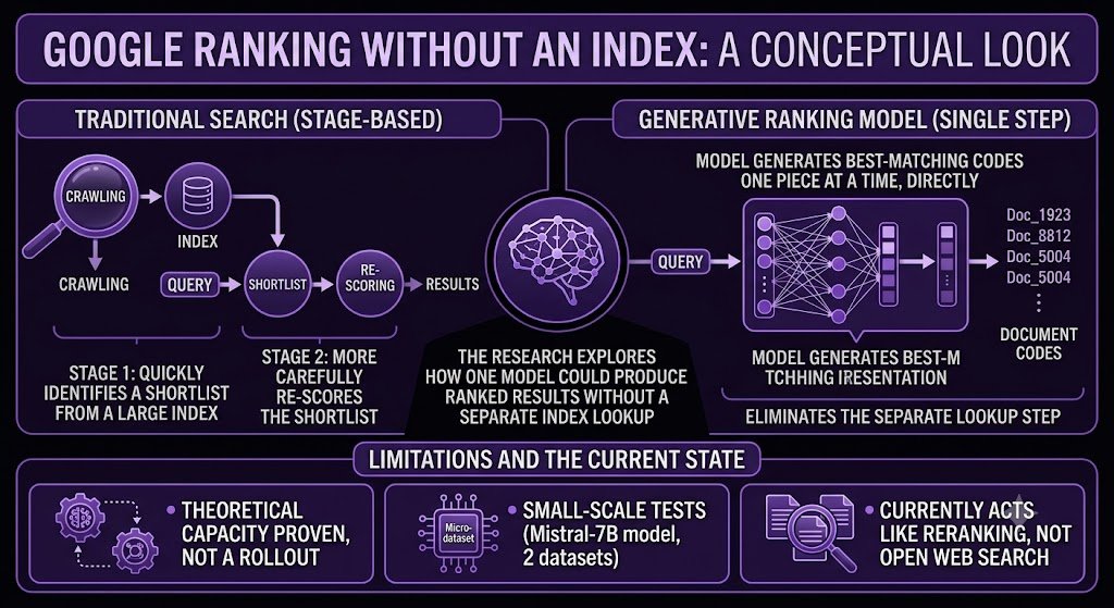 Google ranking without an index